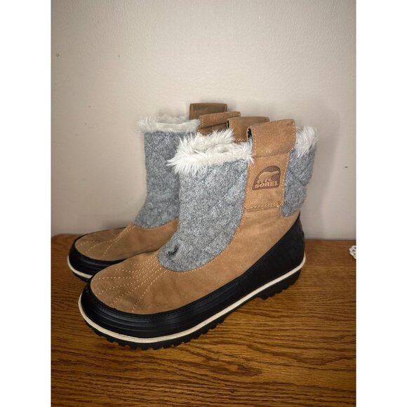 10.5 Sorel Tivoli II Women's Brown Fur Trim Round Toe Pull-On Snow Boots - Picture 1 of 5